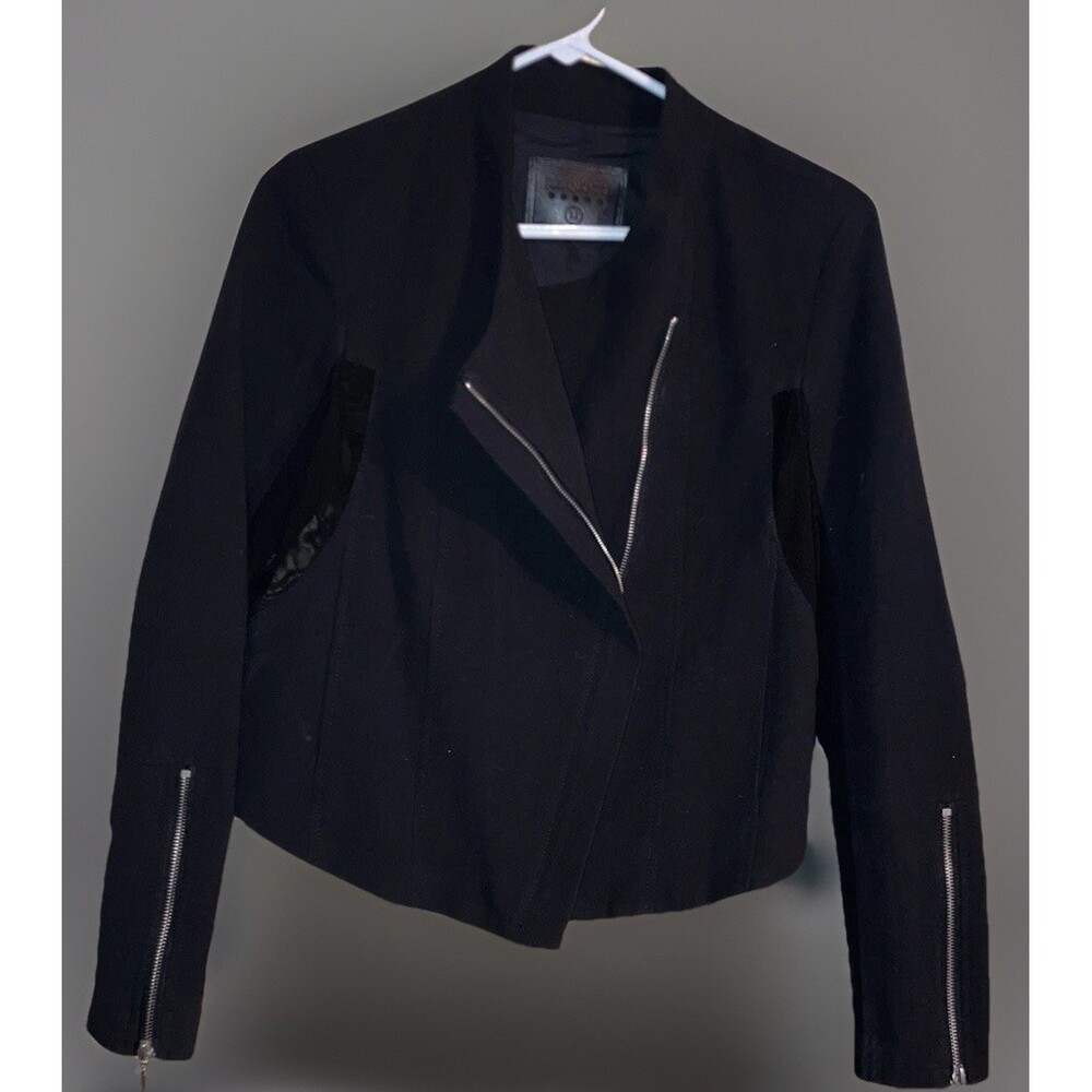 BLANK NYC BIKER jacket womens size Medium VEGAN FAUX CROPPED ZIPPERS